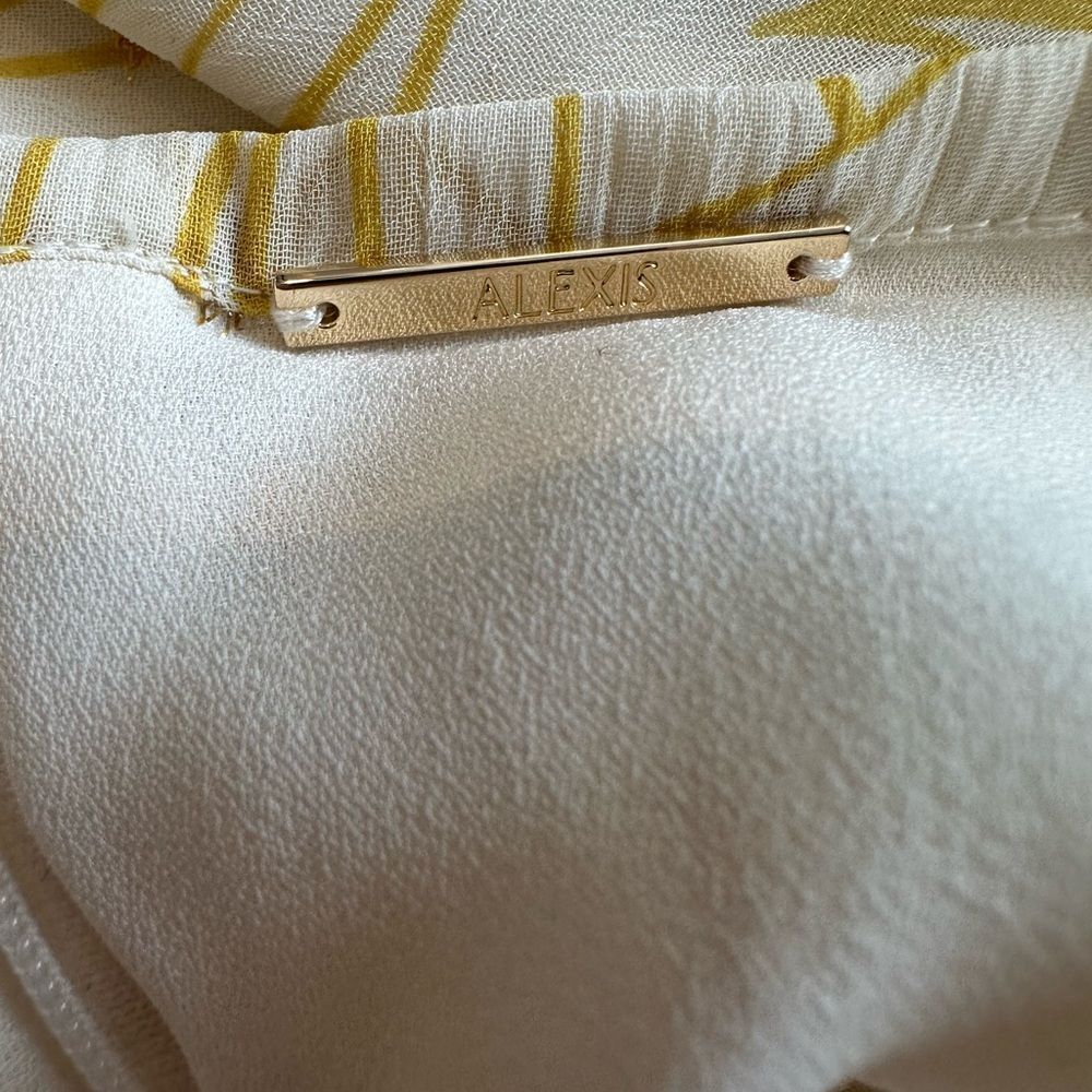 Alexis Yellow and White Metallic Hugo Halter Ruffle Mini Dress| Size M - Picture 12 of 13